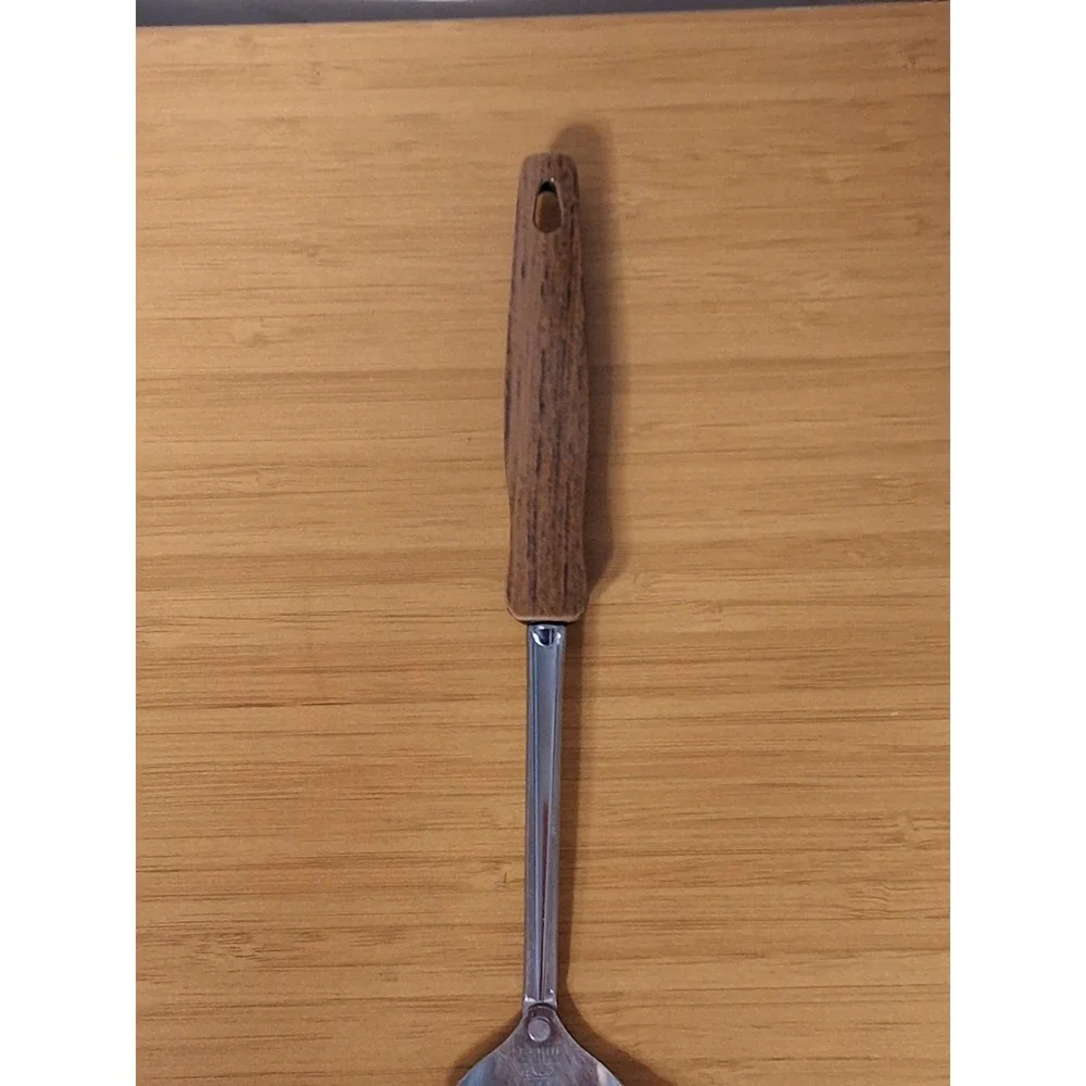 Vintage EKCO USA Stainless Steel Serving Spoon Utensil With Faux Wooden Handle